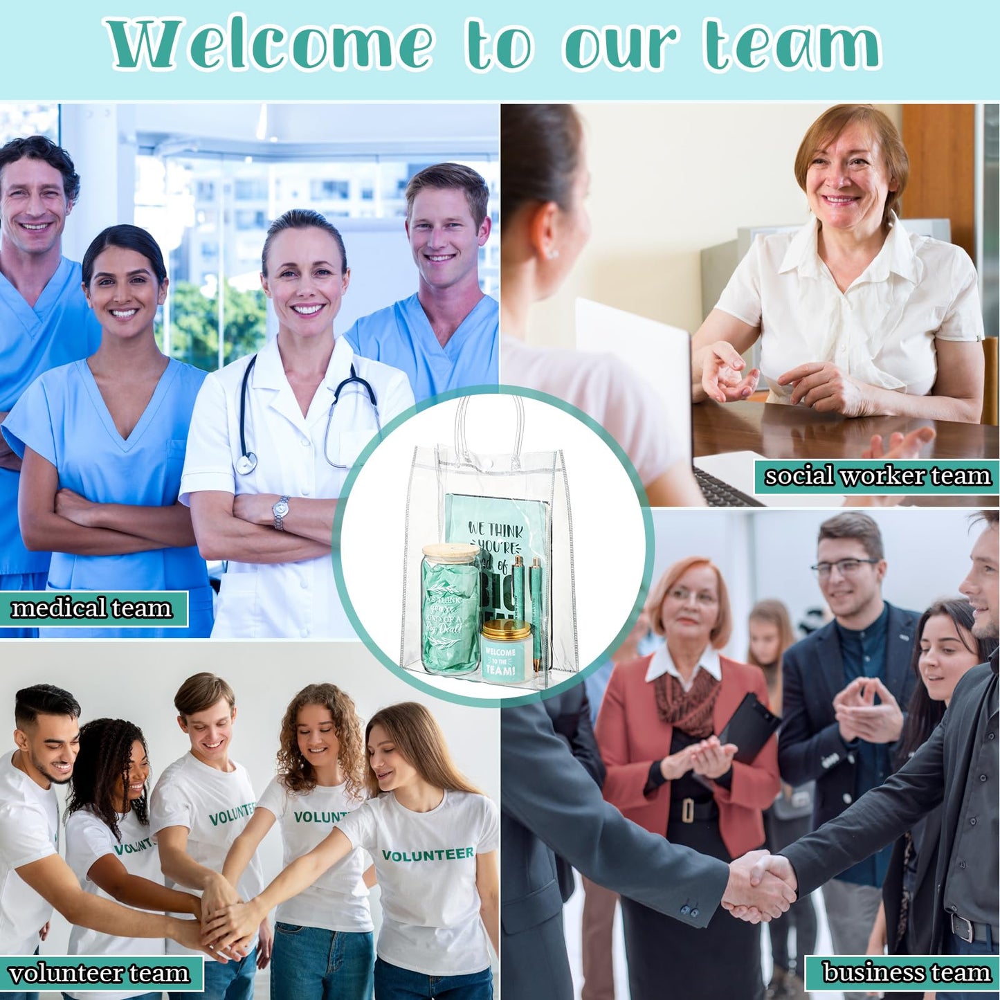 Thenshop 6 Pcs Welcome to the Team Gifts Bulk for New Employee Inspirational Glass Tumbler Notebook Pens Scented Candle with PVC Bag Employee Appreciation Gift Set for New Coworker Office (Sage Green)