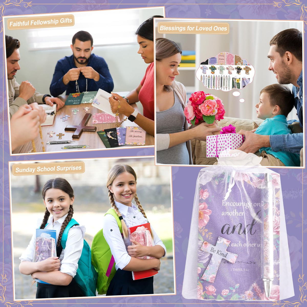 48 Pcs Christian Bulk Gifts for Women Include Bible Verse Notebook Scripture Pen Magnetic Cross Bookmark Organza Bag Inspirational Religious Journal for Church Sunday School Easter Mothers Day Prizes