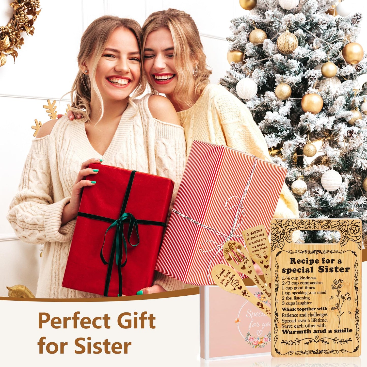 Sister Birthday Gifts Cutting Board Set, Recipe for a Special Sister - Mothers Day Birthday Gifts for Sister from Sister Engraved Utensil Friendship Gift for Women Bestie Best Friend Soul Sister
