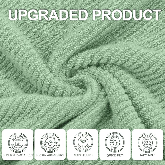 VOOVA & MOVAS Green Towels for Bathroom, 100% Cotton | Quick Dry | Soft | Thick