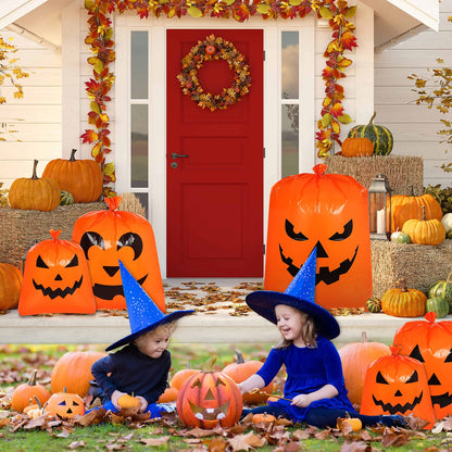 12Pcs Halloween Pumpkin Lawn Bags - Halloween Decorations Leaf Bags with 5 Designs, Halloween Party Favors Fall Halloween Trash Bags with Twist Ties for Yard Lawn Garden Halloween Decorations Outdoor