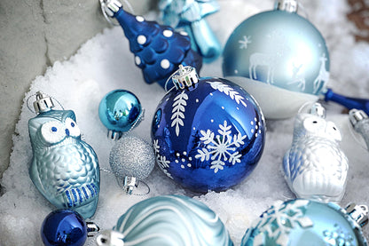 Valery Madelyn Christmas Tree Decorations Set, 80ct Navy Blue and Silver Shatterproof Christmas Ball Ornaments Bulk, Winter Wonderland Hanging Ornaments for Xmas Holiday Decor