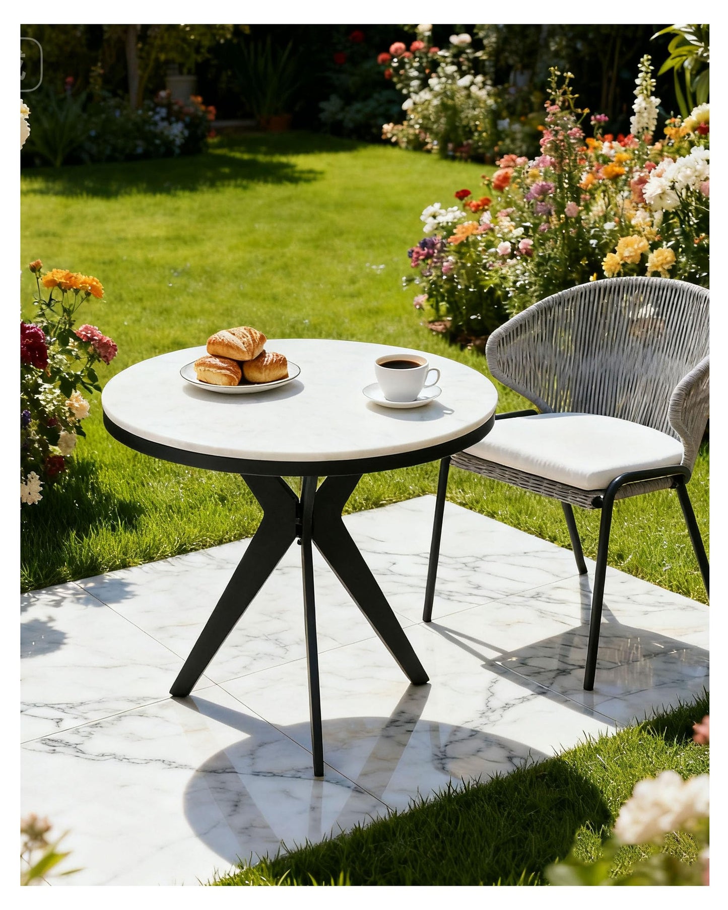 17.72" Side Table Round End Table with Marble Top and Iron Base - Modern Design for Living Room, Bedroom & Office