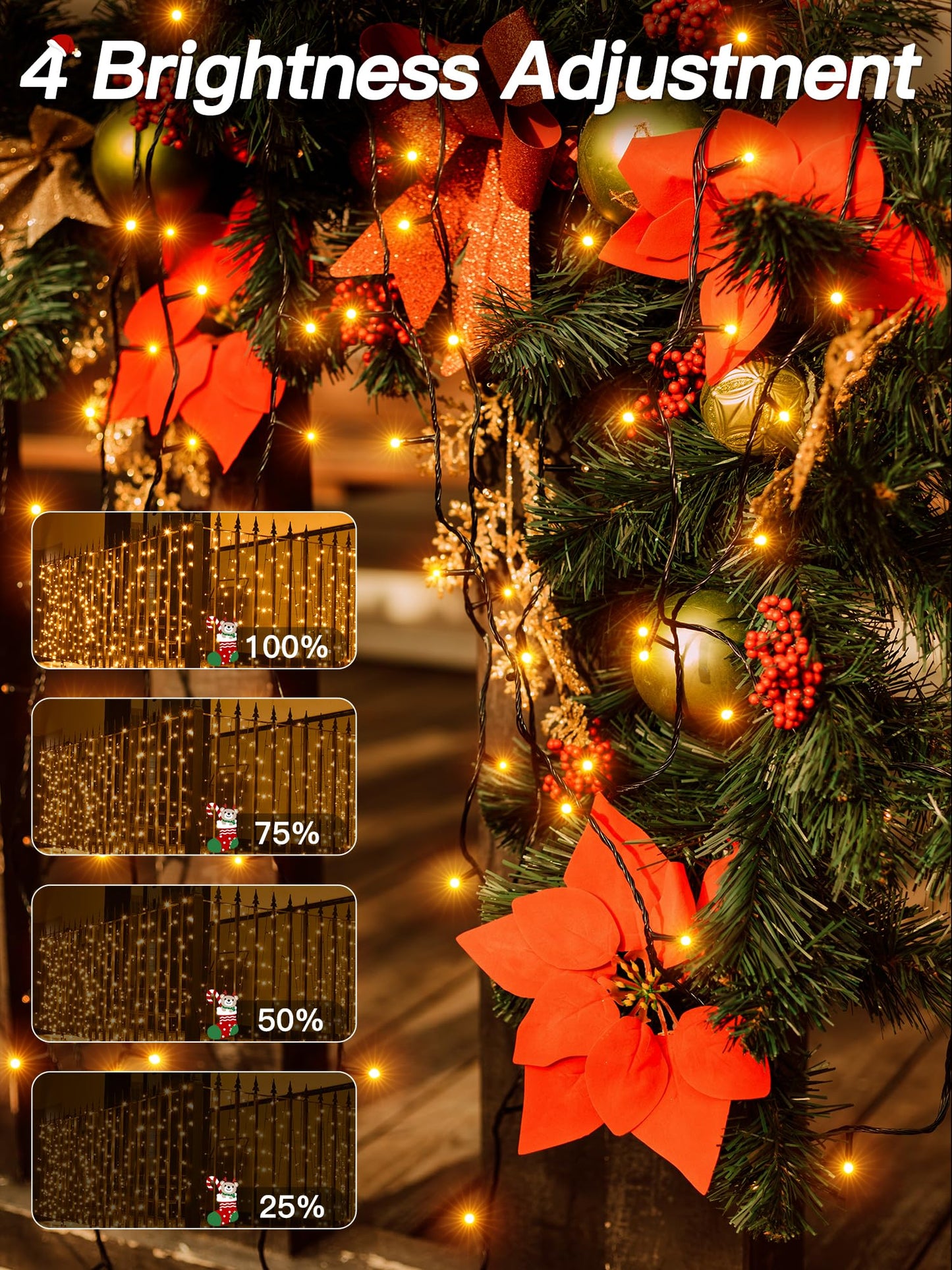 Guhope Christmas Lights 66FT 200 LED, Christmas Tree Light with 8 Lighting Modes, Outdoor Waterproof String Lights with Remote and Timer, Fairy Light for Holiday Decor (Warm White)