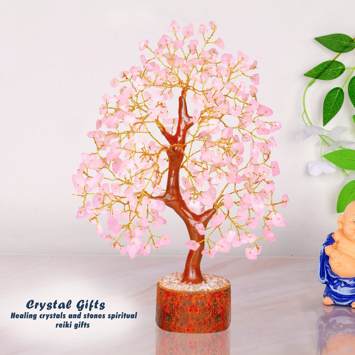 Rose Quartz Feng Shui Crystal Tree - Pink Spiritual Decor - Gemstone Bonsai Tree - Positive Energy Pink Desk Accessory