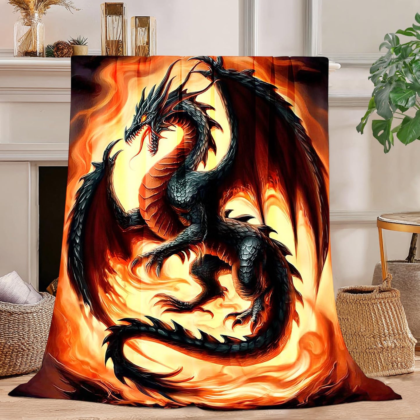 Red Dragon Blanket Dragon Fleece Throw Blanket Super Soft Fuzzy Plush Cozy Warm Dragons Decor Stuffed Bedding Blankets Gift for Boys, Girls Men Women Kids & Adult 50"x40"