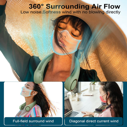 CIVPOWER Neck Fan: Portable Personal Neck Cooling Rechargeable Bladeless Fan - Hands Free 3 Speed 4000 mAh Battery USB Operated Wearable Headphone Design - Gift for Men Women Outdoor (Light Green)