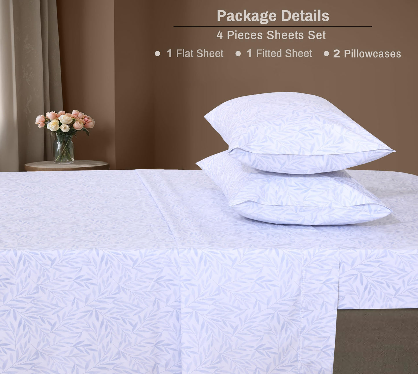 ZOYER 100% Cotton Sheets – Full Size Percale Bedding, Cooling & Breathable, Durable with a Crisp, Soft & Comfortable Feel, 16" Deep Pocket, 4-Piece Set, Blue Autumn