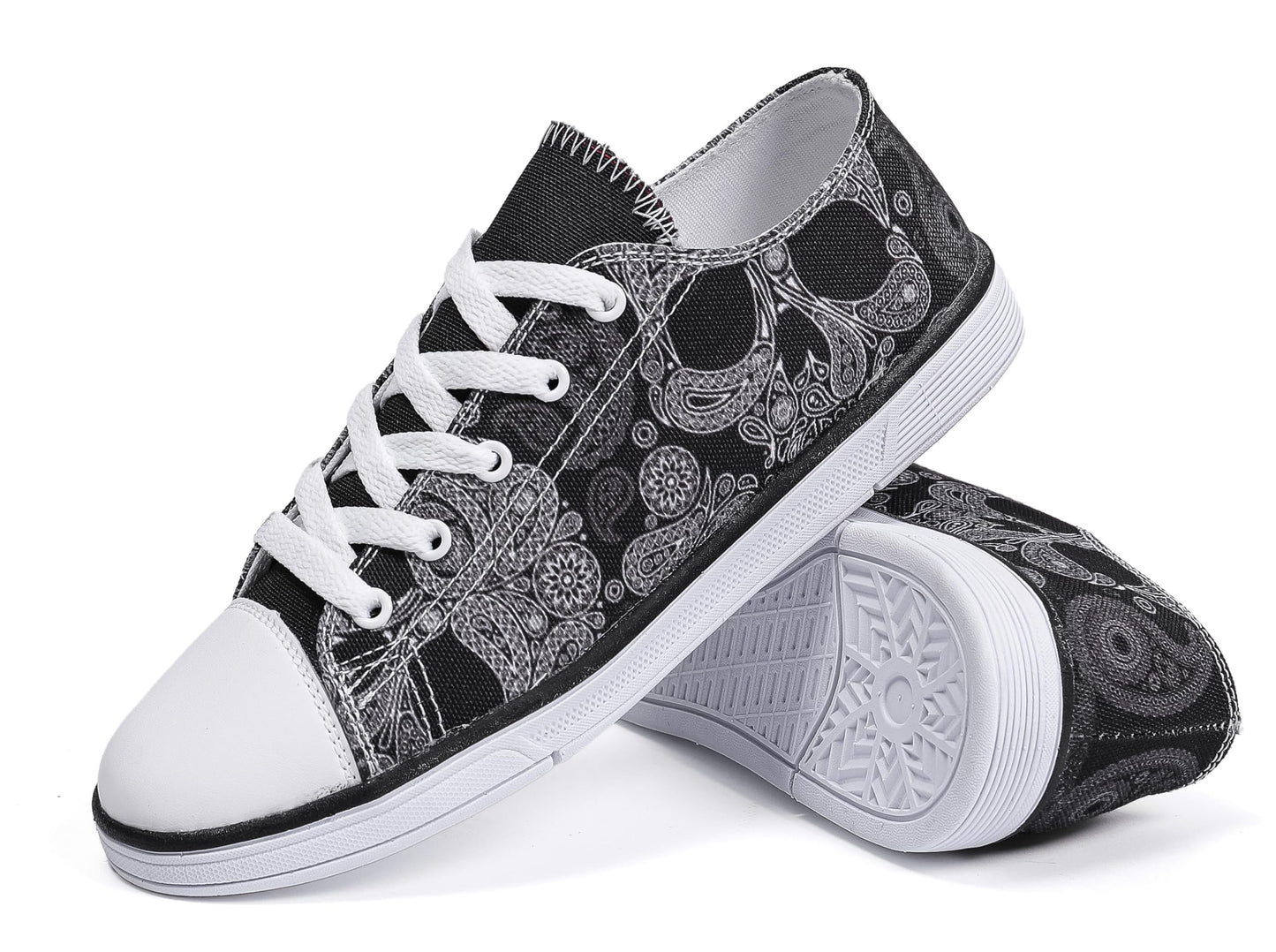 FIRST DANCE Women Skull Shoes Printed Cool Paisley Print Fashion Sneakers for Teen Men Boys Girls Student Canvas Green Red Cute Shoes for Ladies(Style 1, 7.5US)