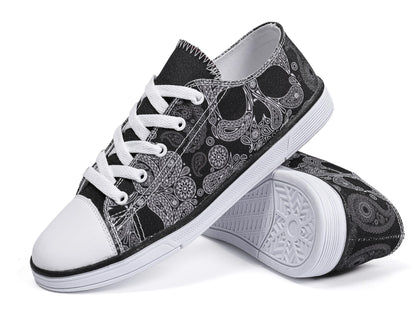 FIRST DANCE Women Skull Shoes Printed Cool Paisley Print Fashion Sneakers for Teen Men Boys Girls Student Canvas Green Red Cute Shoes for Ladies(Style 1, 7.5US)