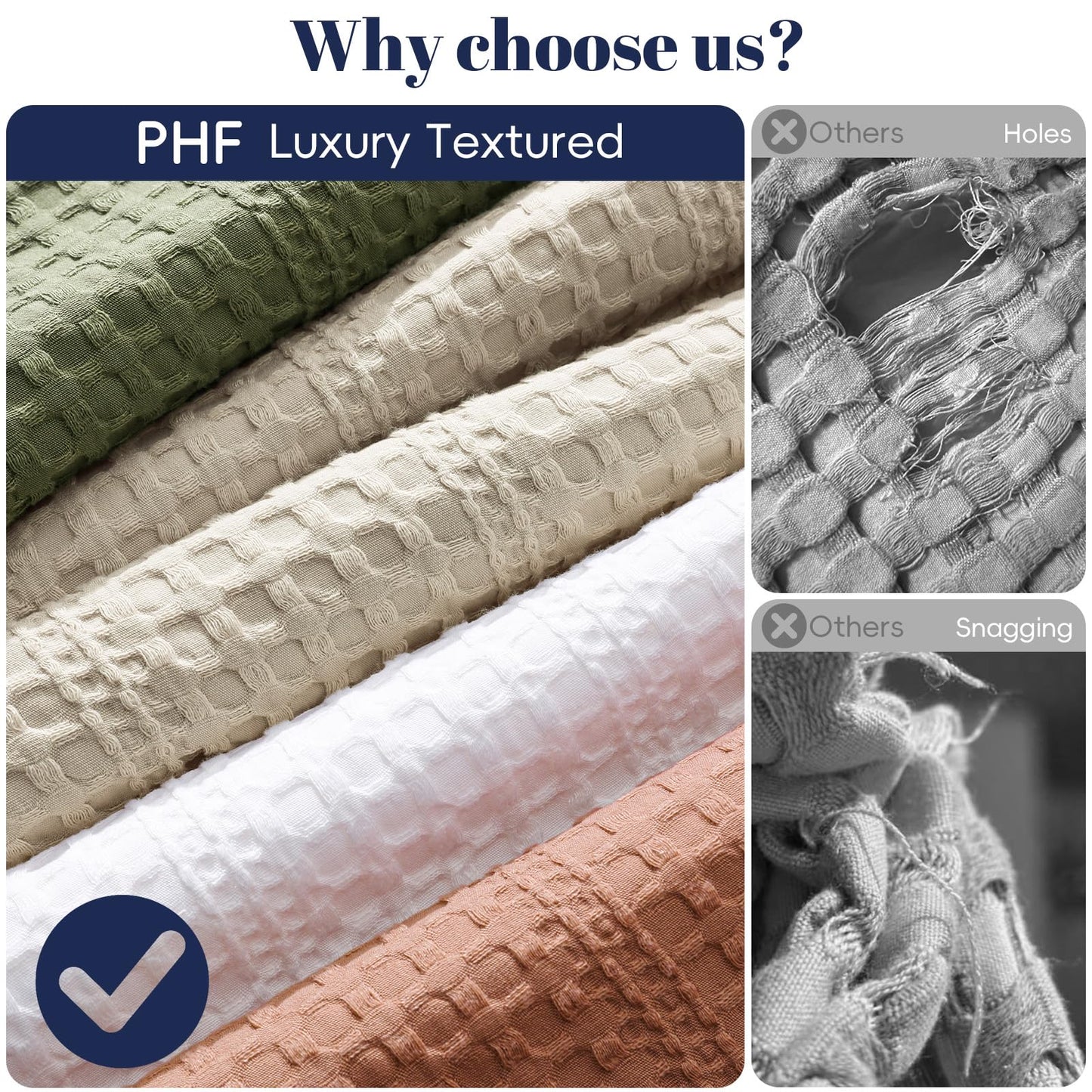 PHF Lightweight Waffle Weave Blanket Queen Size 90"x 90", Soft Woven Summer Blanket for Hot Sleepers - Aesthetic Home Decor for Couch Bed Sofa, Pet Friendly, Natural/Linen