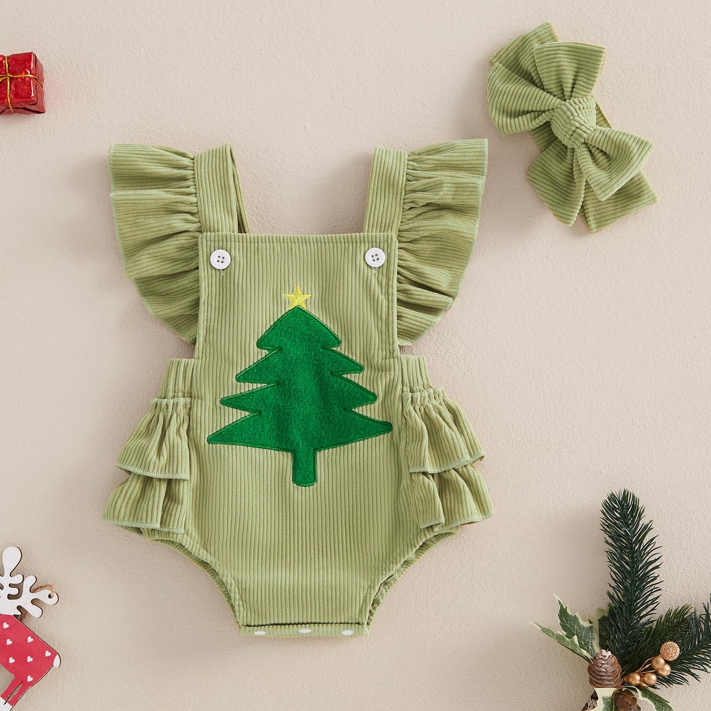 YINGISFITM My First Christmas Baby Girl Outfit Newborn Xmas Bubble Romper Infant Jumpsuit Cute Baby Girl Clothes (Green, 0-3 Months)