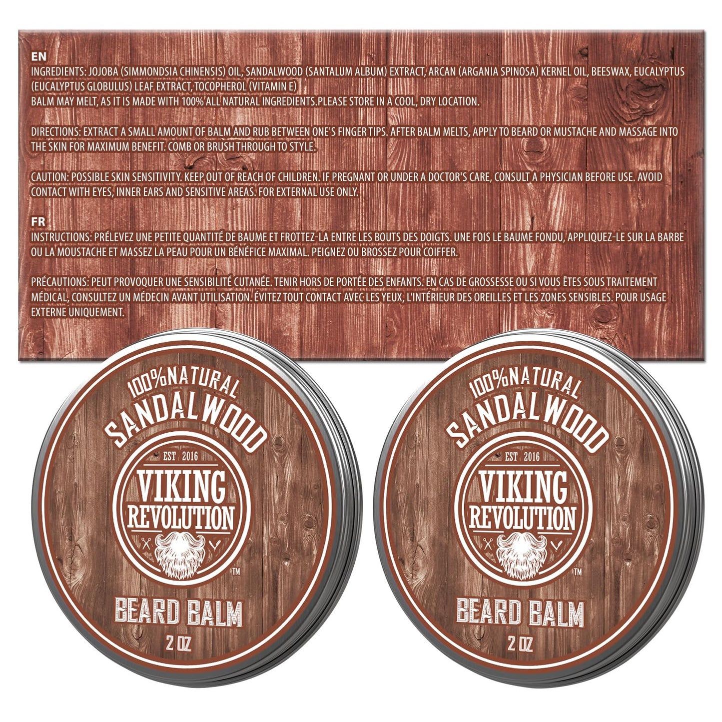 Viking Revolution Sandalwood Beard Balm for Men (2oz) and Sandalwood Beard Oil (1 fl oz) Bundle - With Argan and Jojoba Oils - Soften and Moisturize - Stocking Stuffers for Men