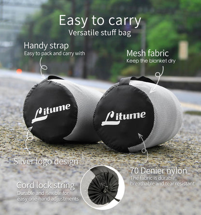 Litume Travel Blanket Lightweight and Breathable, 67 x 48 in Soft Airplane Flight Blanket for Travelers, Foldable Camping Sheet with Stuff Sack for Train, Camp, backapcking, office, home (Velvet E650)