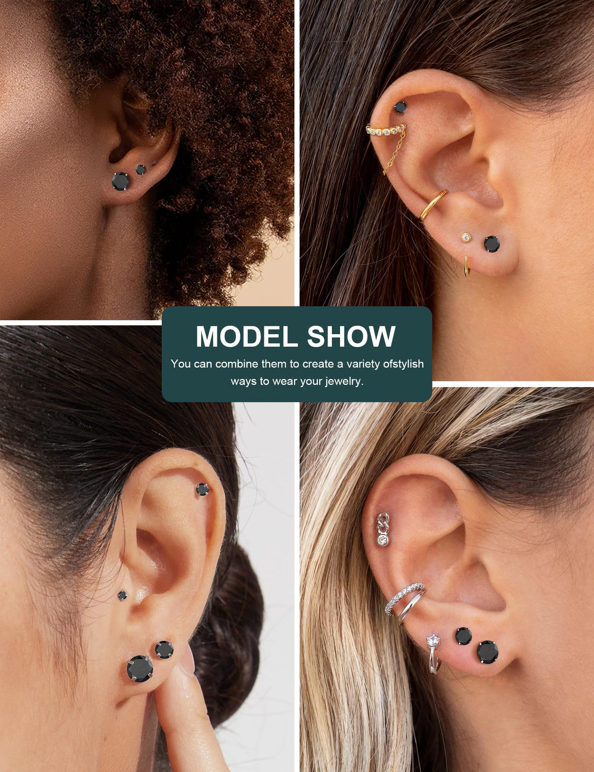 6 Pairs Hypoallergenic Cubic Zirconia Earrings Surgical Steel Flat Back Studs for Cartilage, Screw Back Fashion Jewelry