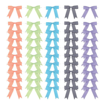 Meseey 50 Pcs Gingham Ribbon Bows with Twist Tie 3" Black Purple Turquoise Blue Neon Green Orange Premade Bows for Gift Wrapping Basket Wedding Baby Shower Brithday Party (3", Halloween)