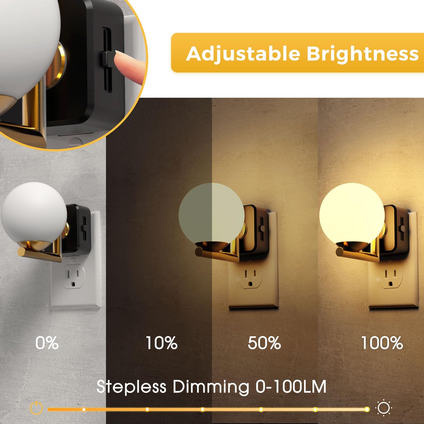 L LOHAS LED Night Lights Plug Into Wall 2 Pack, Dusk to Dawn Sensor, 3000K Nightlight, 0-100LM Adjustable Brightness, Plug in Night Light for Bathroom, Hallway, Bedroom, Stairway