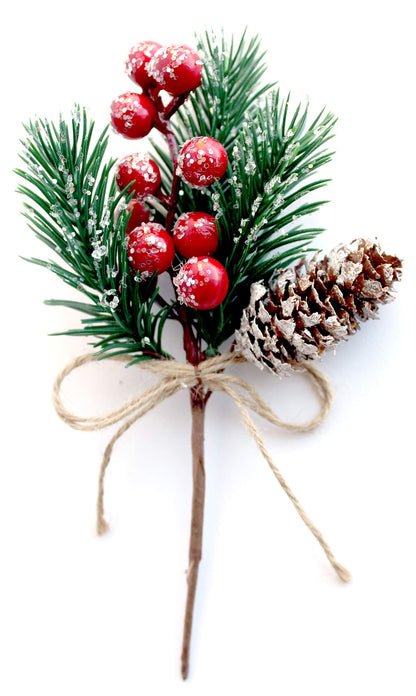 Red Berry Stems Pine Branches Evergreen Christmas Berries Décor 8 PCS Artificial Pine Cones Branch Craft Wreath Pick & Winter Holiday Floral Picks Holly Stem for Decoration DIY Xmas Garland Crafts