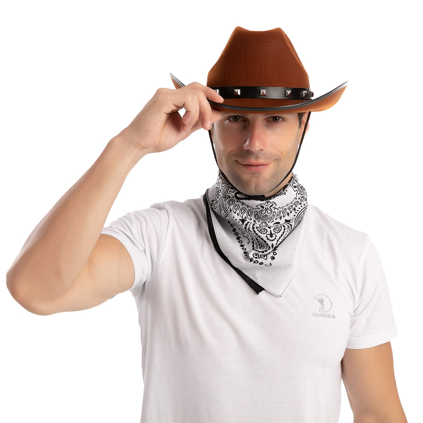 Spooktacular Creations Brown Cowboy Hat, 3 Pcs Bandana for Themed Parties, School Play, Trick or Treat, Photo-props
