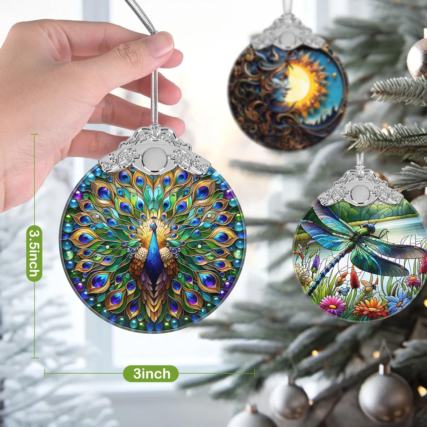 Christmas Ornament, 2025 Ornaments for Christmas Tree, Stained Glass Hanging Ornament, Holiday Ornaments, Unique Gift Idea - Peacock