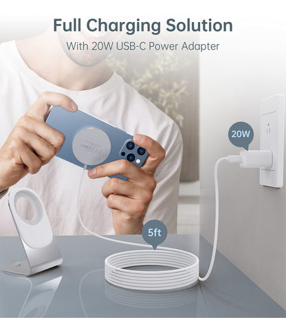 Magnetic Wireless Charger for iPhone 17/16/15/14/13/12 - Mag Charger+20W USB C Adapter, Fast Wireless Charging Stand/Pad with 5ft USB-C Cable for iPhone 17/16/15/14/13/12, Airpod-Gift for Men & Women