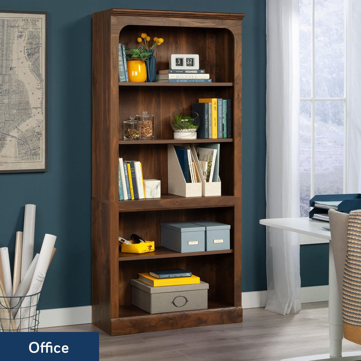 Sauder Select 5-Shelf Bookcase, in a Grand Walnut Finish