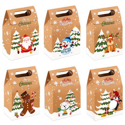 Vellibring 24PCS Christmas Kraft Candy Boxes, Kraft Paper Cookies Candy Treat Boxes Bags for Christmas Gift Wrapping Boxes Xmas Party Supplies Decorations