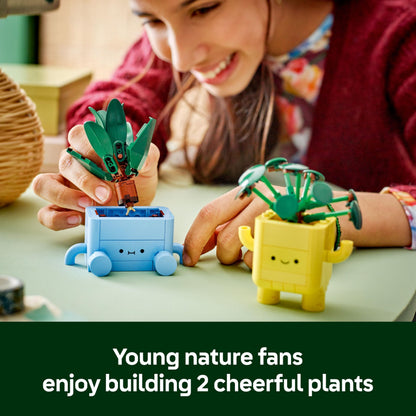 LEGO Botanicals Happy Plants Toy - Crafts Kit for Kids incl. 2 Artificial Plants with 2 Colourful Flower Pots & Interchangeable Cartoon Faces - Nature Gifts for 9+ Year Old Girls & Teens - 10349