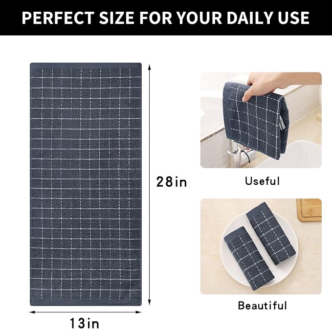 Homaxy 100% Cotton Terry Kitchen Towels, Checkered Designed, Soft and Super