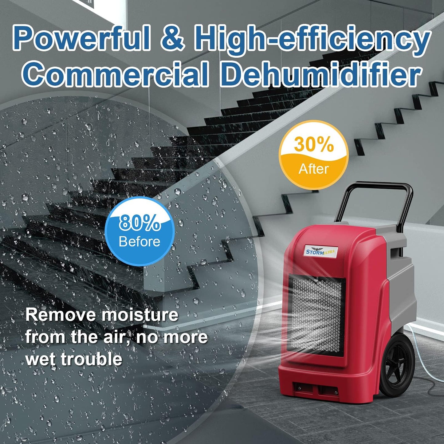 ALORAIR 190 PPD LGR Commercial Dehumidifier with Pump & Drain Hose, Smart APP Control up to 2,600 Sq.Ft Industrial Dehu for Home, Water Damage Restore, Basements, Job Sites, 6 Years Limited Warranty