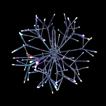 Alpine Corporation 16"H Indoor Holiday 3D Snowflake Hanging Ornament with LED Lights, Silver , Christmas Decoration