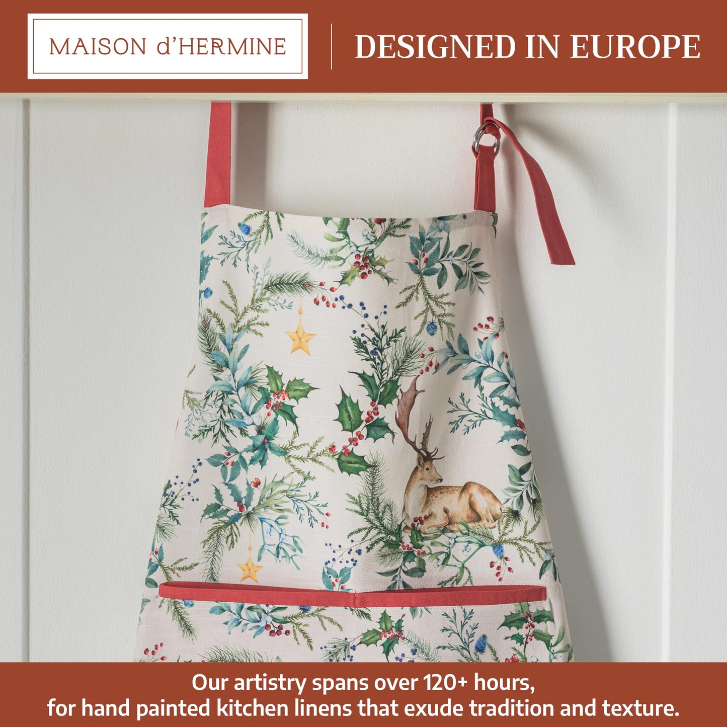 Maison d' Hermine 100% Cotton Apron for women with Pocket Kitchen Chef Fall Apron for Men Cooking Gardening Server Waitress Maid (Holly Time)