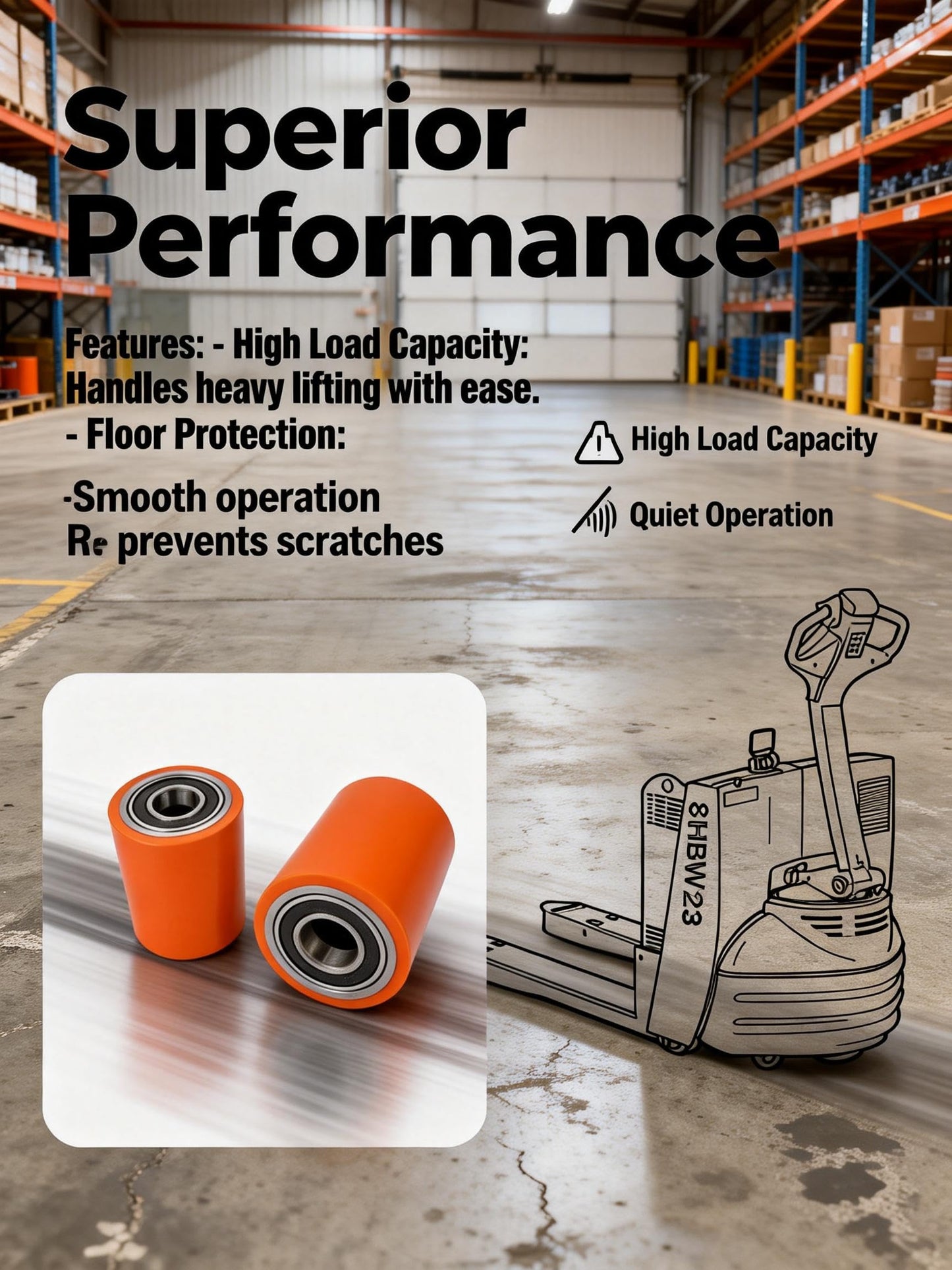 Flecto Load Wheel Kit (Set of 2), Compatible with Toyota 8HBW23 Electric Pallet Jack, Heavy-Duty Polyurethane Lift Truck Wheels
