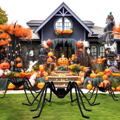 Nirohee 2 Pack Halloween Decorations Outdoor,4.1+5 ft Hairy Giant Spider Halloween Party Decor Large Hairy Spider Scary Fake Large Spiders Props for Yard Decoration Party Decor