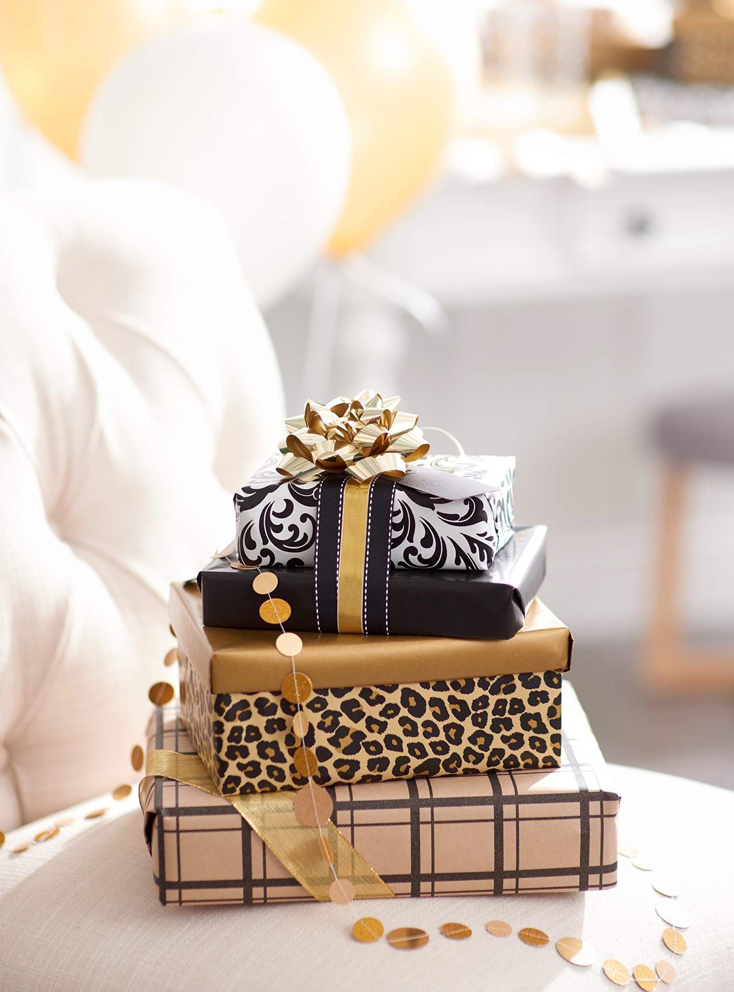 American Greetings Reversible Wrapping Paper Jumbo Roll, Leopard and Gold (1 Roll, 175 sq. ft.)