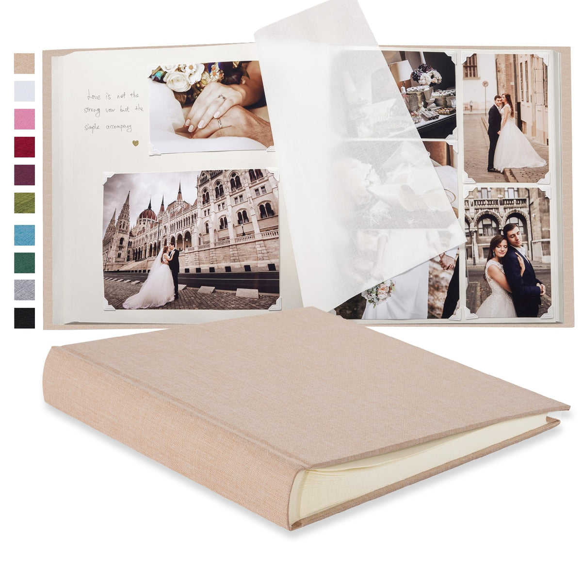 Pssoss Large DIY Scrapbook Photo Album 100 pages with Writing Space for 3x5 4x6 5x7 6x8 8x10 Pictures for Baby Wedding Family Children Anniversary Photo Album (Beige)