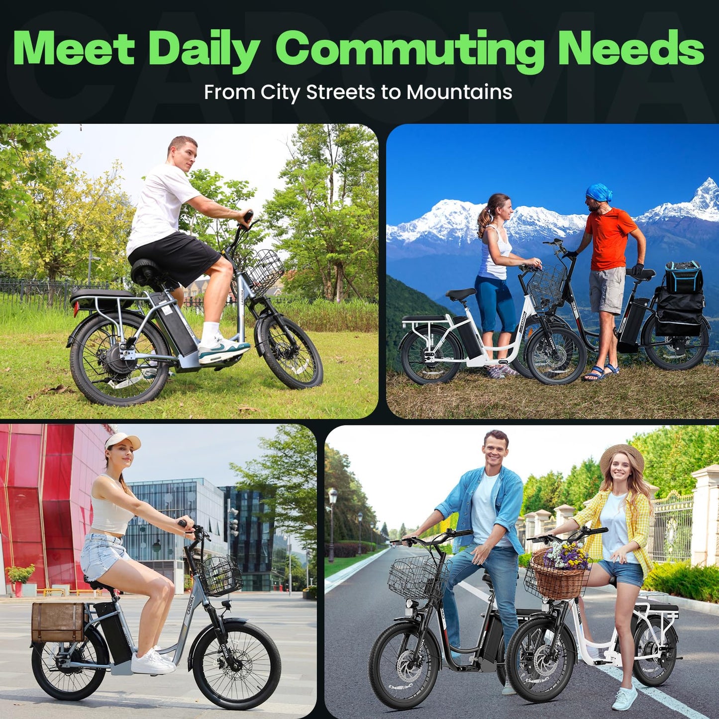 Caroma Peak 500W Electric Scooters with Seat,Step Thru Electric Bicycle 36V Removable Lithium-Battery,15Miles Max Range,20MPH Commuting Electric Bike for Adults&Teens,Shock Absorber,Rear Rack,Black