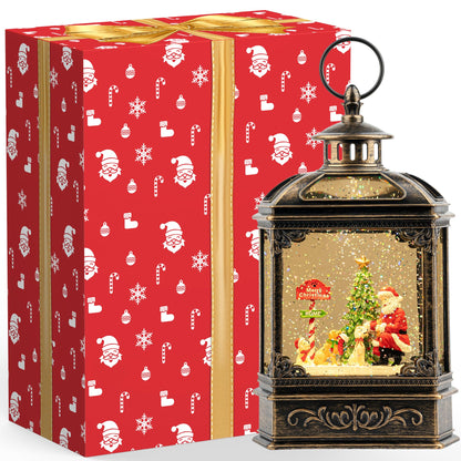 Snow Globe Lighted Christmas Decorations, Santa Claus & Pups Musical Water Lantern with Swirling Glitter, Christmas Holiday Party Gifts and Decorations