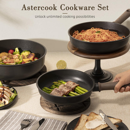 Astercook 19 Pcs Pots and Pans Set Non Stick, Black Titanium Induction Kitchen Cookware Sets, Non toxic Healthy Kitchen Cooking Set with Frying Pans Set, PFAS PTFE PFOA PFOS Free, Mothers Day Gifts