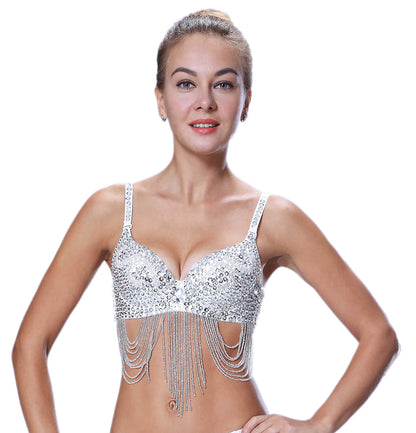 Mermaid Tops Women Silver Bra Sequin Diamond Bedazzled Beyonce Renaissance Tour Outfit Concert Sparkly Halloween Costumes