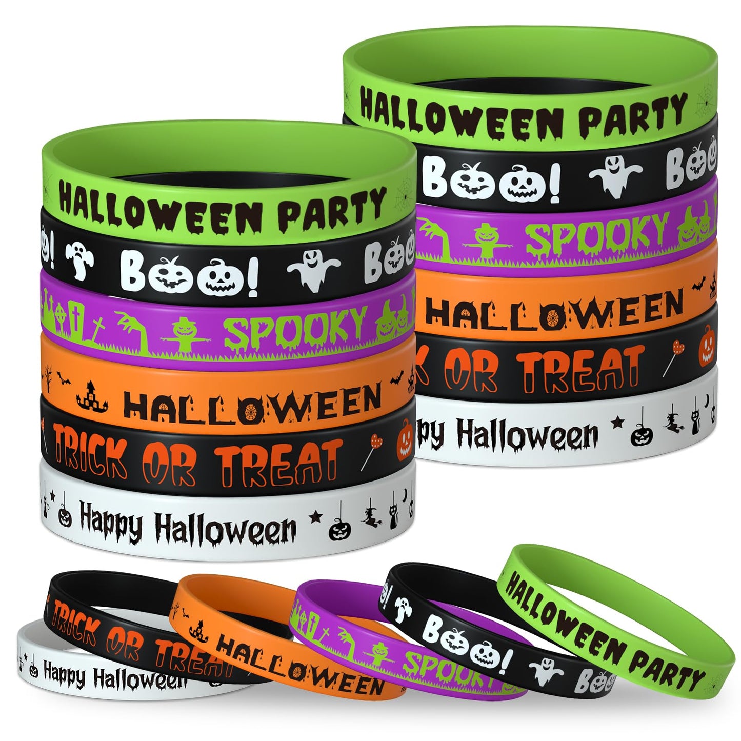 NEBURORA 24 Pcs Halloween Rubber Bracelets Silicone Wristbands Halloween Party Favors Trick or Treat Gifts Goodie Bag Stuffers
