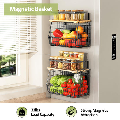 GGIU Magnetic Shelf for Fridge with Lid: 2 Pack Fruit Potato and Onion Storage Bin - Magnetic Spice Rack for Refrigerator & Kitchen Counter - Pantry Organizers and Storage