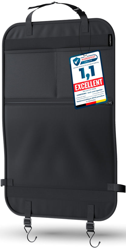 LIONSTRONG Kick Mats - Back Seat Car Organiser - Waterproof and Stain Resistant Seat Protectors (black)