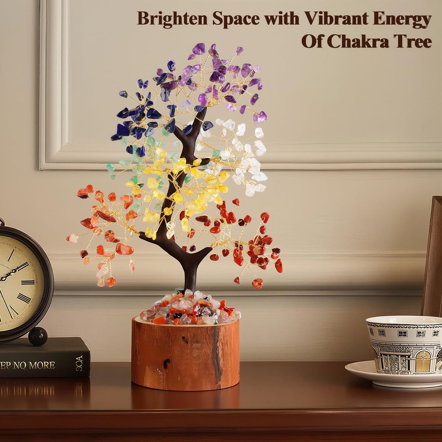 Crystal Tree of Life, Healing Crystal Trees with 280 Beads Chakra Stones, Handmade 7 Chakra Tree for Home Office Desk Crystal Decor, Good Luck Birthday Gifts for Women, Mom