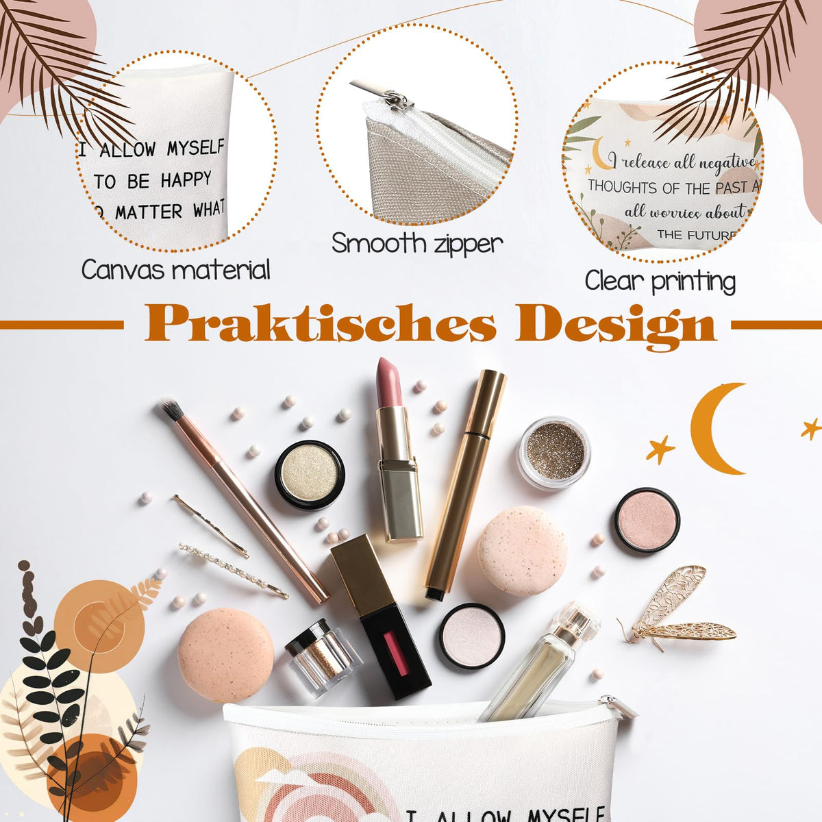 Kacctyen 24 Pcs Positive Affirmation Gift Set 12 Inspirational Canvas Makeup Bags 12 Daily Affirmations Mirrors Bulk Employee Appreciation Gifts for Women Stress Relief Self Care Gift(Bohemia)