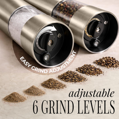 Electric Salt and Pepper Grinder Set Rechargeable – Stainless Steel Salt and Pepper Grinder Set with LED Light, USB Charging, Adjustable Coarseness, Kitchen Gadget Gift for Home Cooks