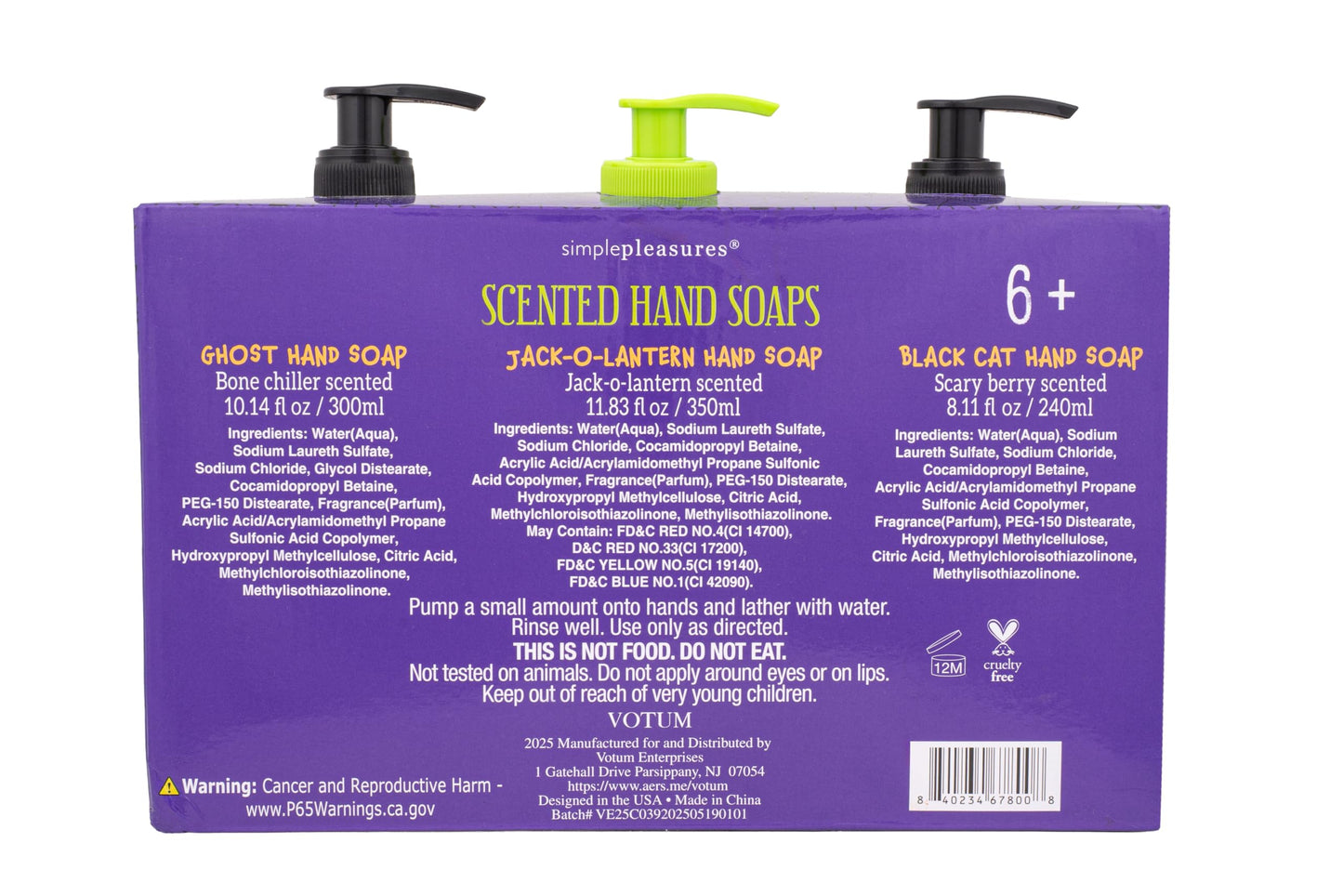 Simple Pleasures Halloween 3 Pack Scented Liquid Hand Soap Dispenser - Autumn & Halloween Novelty Décor – Decorative Refillable Hand Pump for Kitchen Countertop and Bathroom Sink