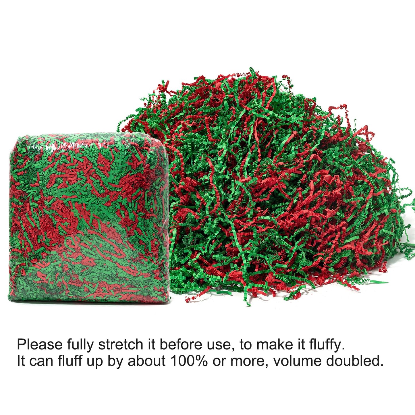 Mefleet 1 LB Crinkle Cut Paper Shred Filler Green & Red Crinkle Shredded Paper for Gift Box - Gift Basket Bag Filler - Grass Cushion Stuffing for Christmas Holiday Packaging Wrapping