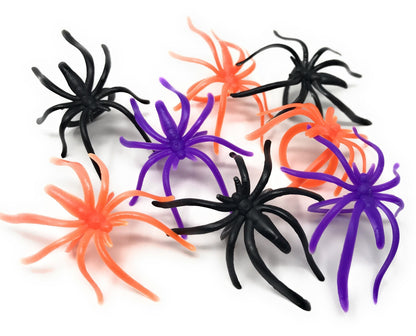 Funiverse 288 Bulk Halloween Spider Ring Assortment - Orange, Purple, Black, and Glow-in-the-Dark Creepy Crawly Party Favors, Treats, and Cupcake Toppers