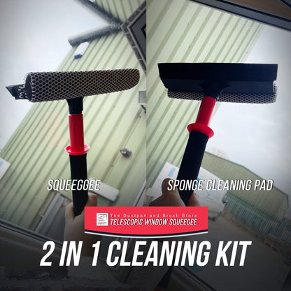 2 in 1 Telescopic Window Squeegee with Durable Squeegee Blade and Sponge Attachment - Window Cleaning Kit Perfect to Use as Shower Cleaner Squeegee, Window Cleaner & Car Window Squeegee